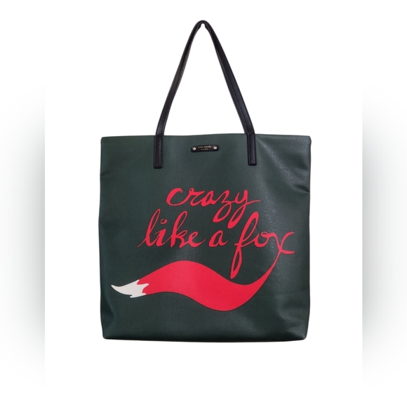 Kate Spade Crazy Like a Fox Trail Blazer Collection Green Graphic Tote Preloved - Picture 1 of 13